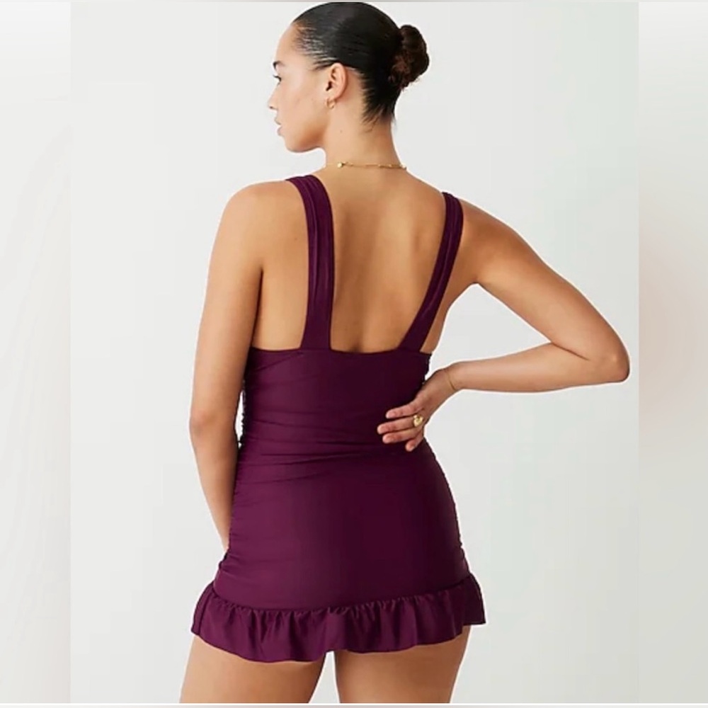 NWOT JCrew Ruched V neck swimsuit / Swim Dress / One piece Burgandy Size 8 - Picture 3 of 10